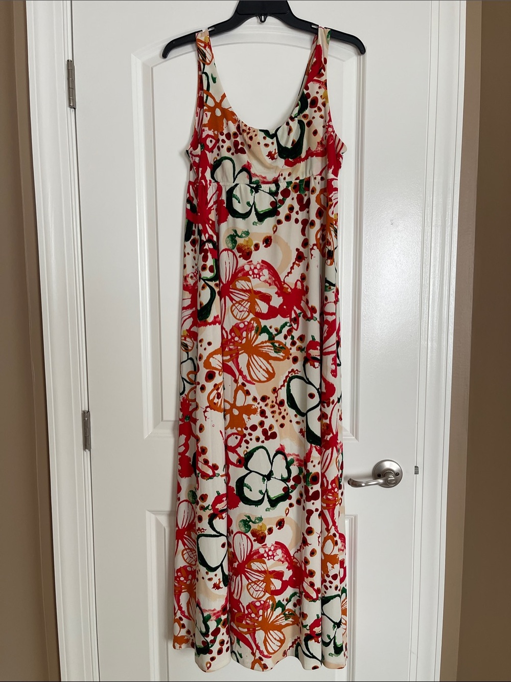 Glamour Floral Maxi Dress in Cream, Red, Orange and Green